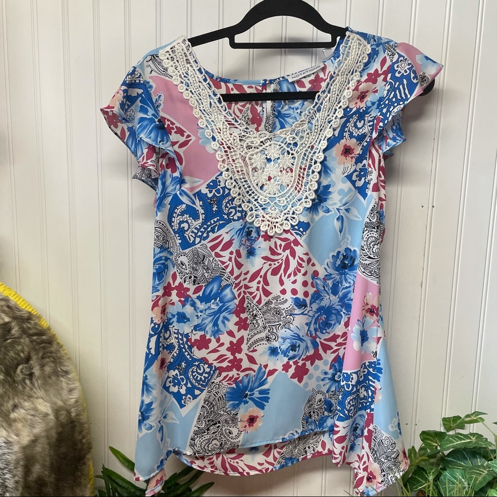 Notations Boho floral crochet Top Size Small